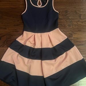 blue and pink dress